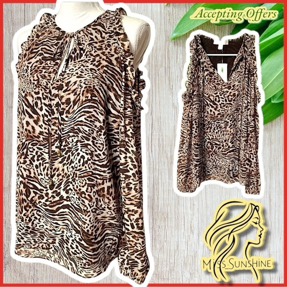 MICHAEL Michael Kors NWT - Sz M - cold shoulder animal print chic Top - Picture 1 of 9